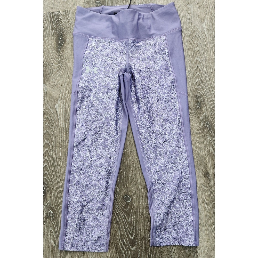 Under Armour HeatGear Purple Floral Compression Cropped Leggings Women's Small